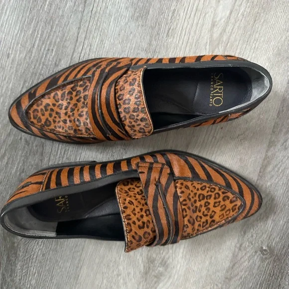 Franco Sarto Irena Dyed Calf Hair Mixed Animal Print Loafers - Picture 2 of 5